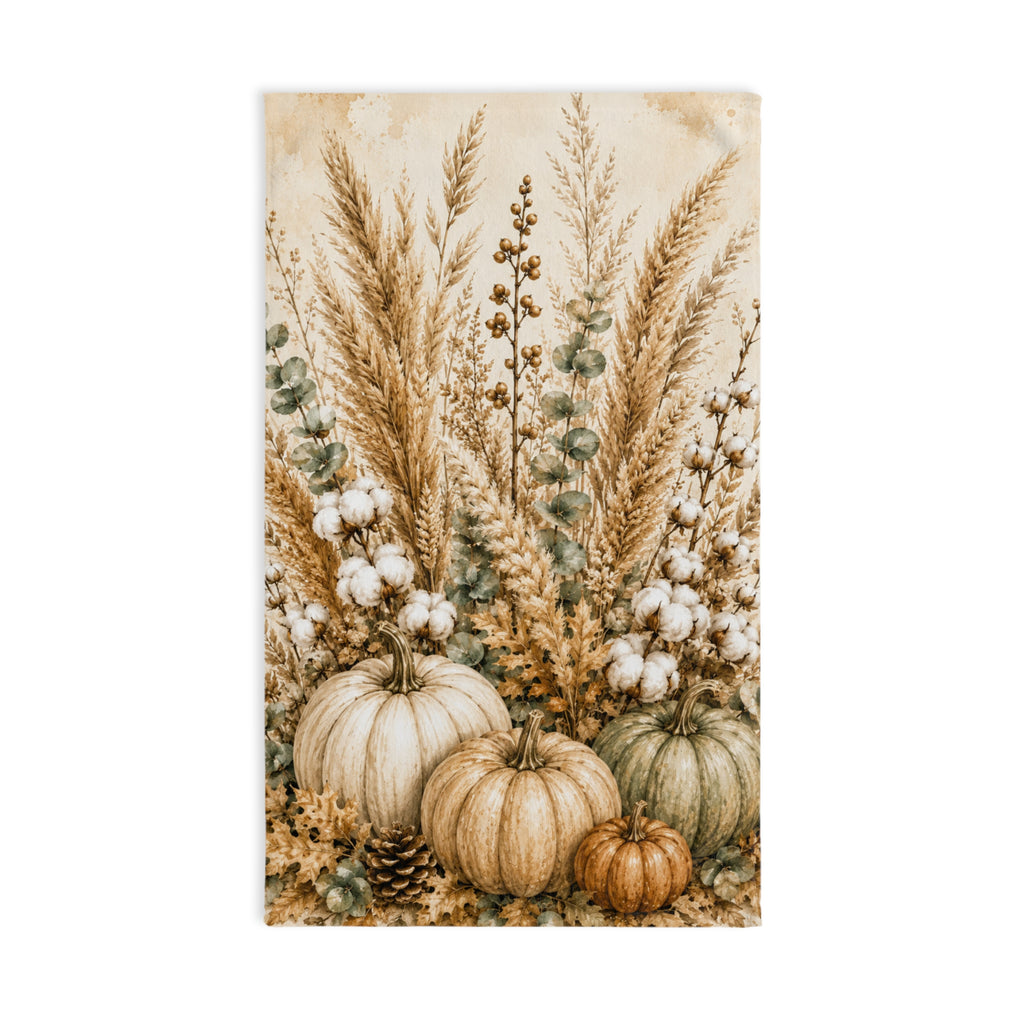 Autumn Harvest Hand Towel | Pampas Grass & Pumpkin Botanical Fall Bathroom Decor