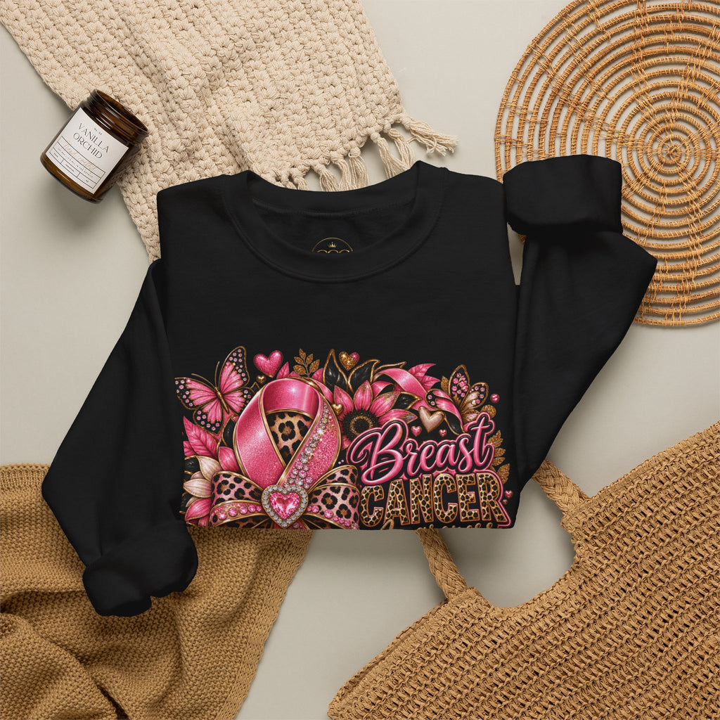 Crewneck Sweatshirt — Pink Ribbon Breast Cancer Awareness Floral Design