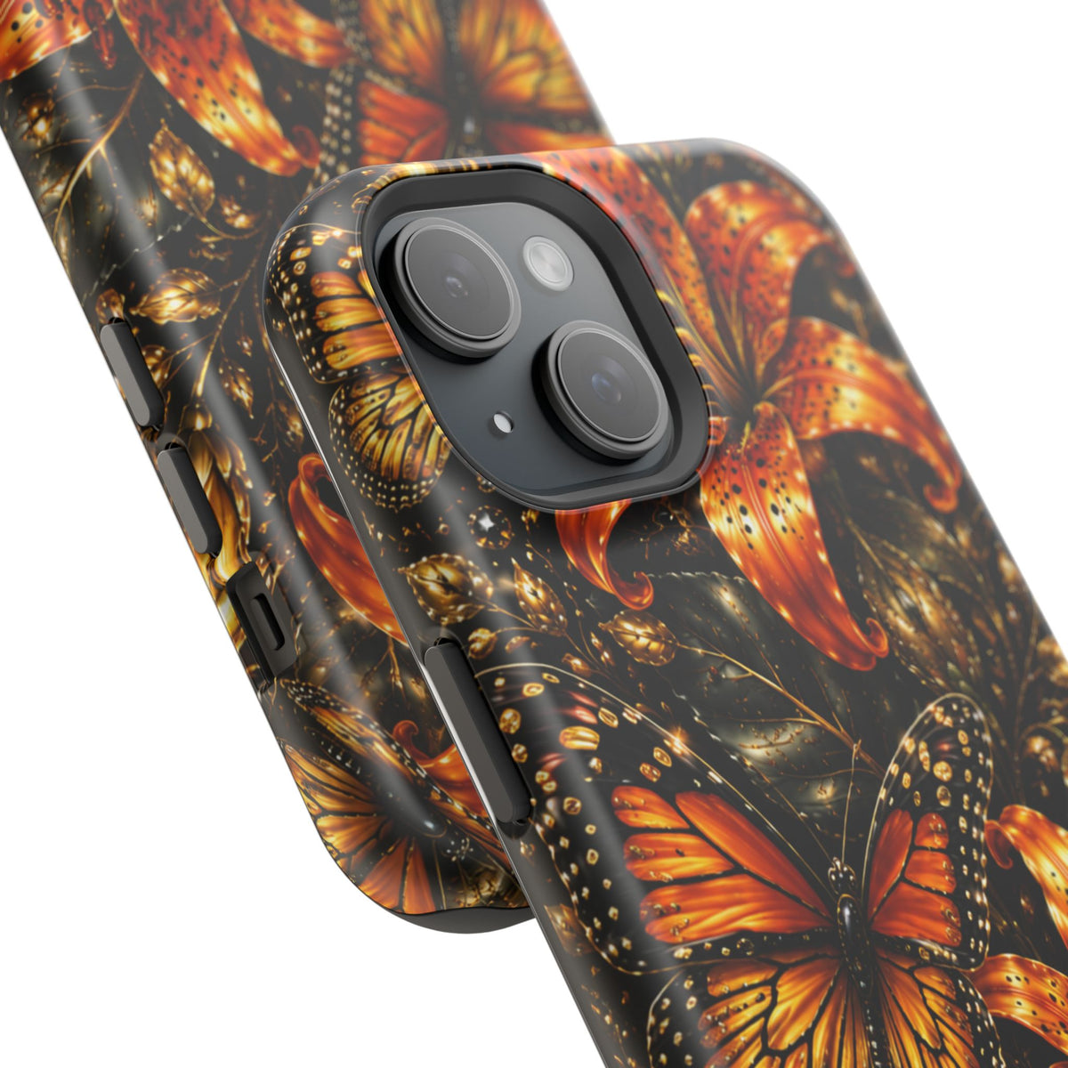 Floral Monarch Phone Case — Orange Sunflower & Butterfly Magnetic Impact-Resistant Case