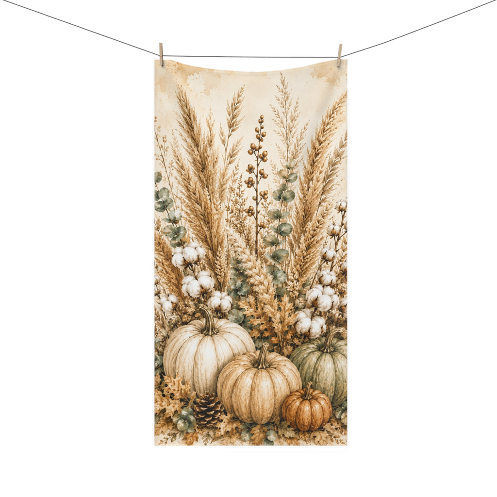 Autumn Harvest Bath Towel | Pampas Grass & Pumpkin Botanical Fall Bathroom Decor