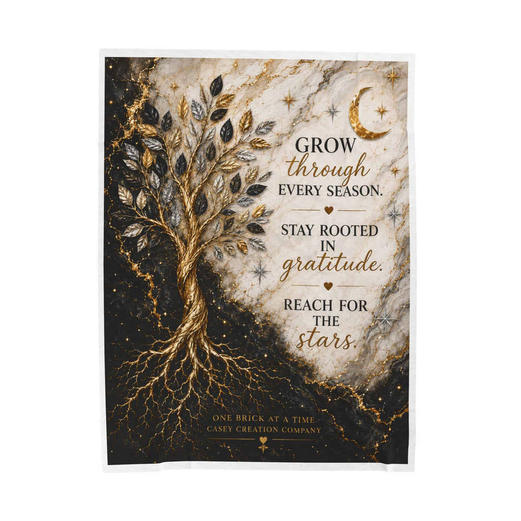 Inspirational Tree of Life Velveteen Plush Blanket – "Grow Through Every Season" Gratitude Throw