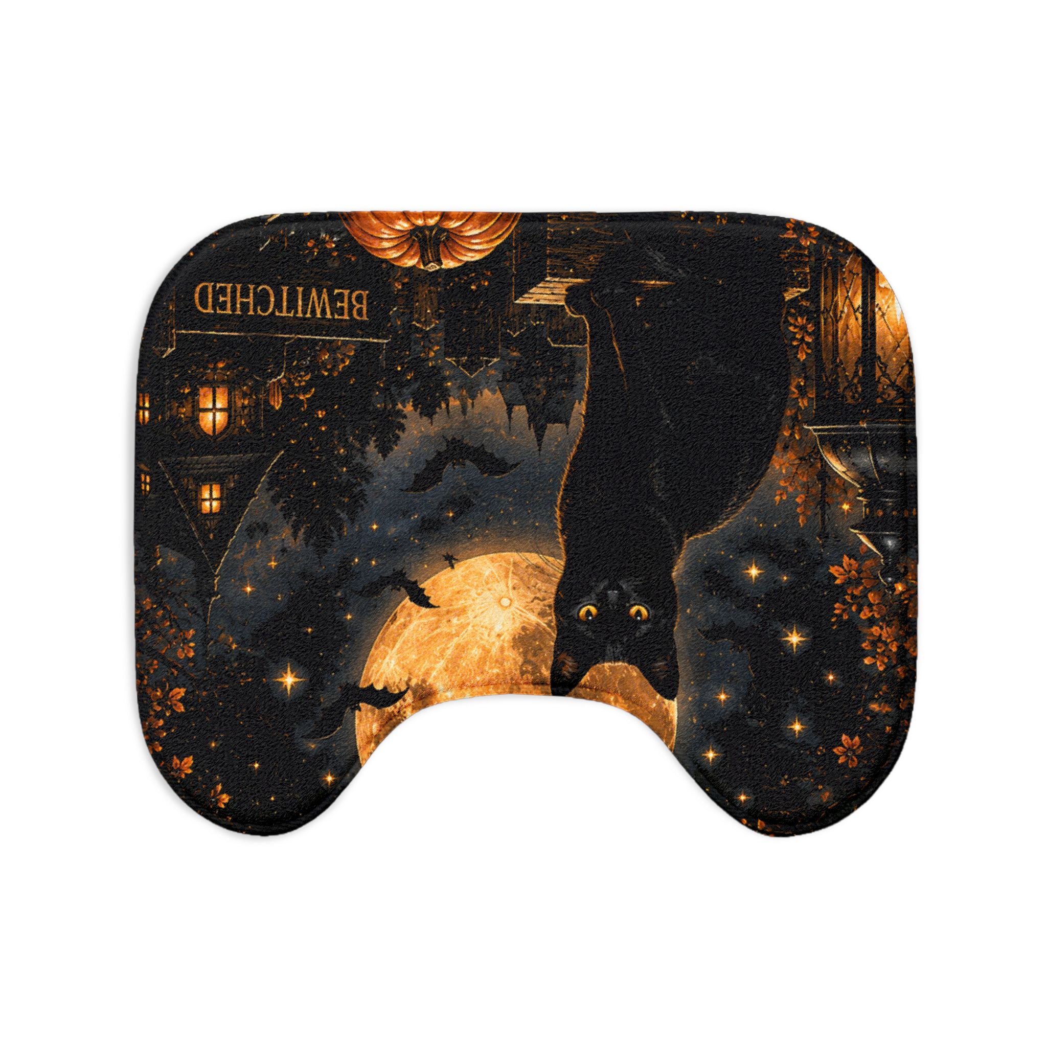 Midnight Halloween 3-Piece Bathroom Set | Black Cat Full Moon Gothic Bath Decor