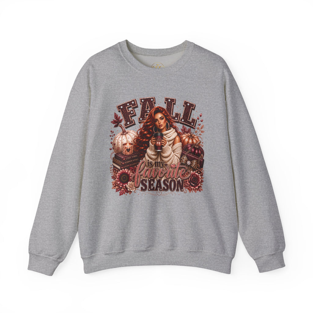 Fall Pumpkin Season Crewneck Sweatshirt — Autumn Girl & Pumpkin Graphic