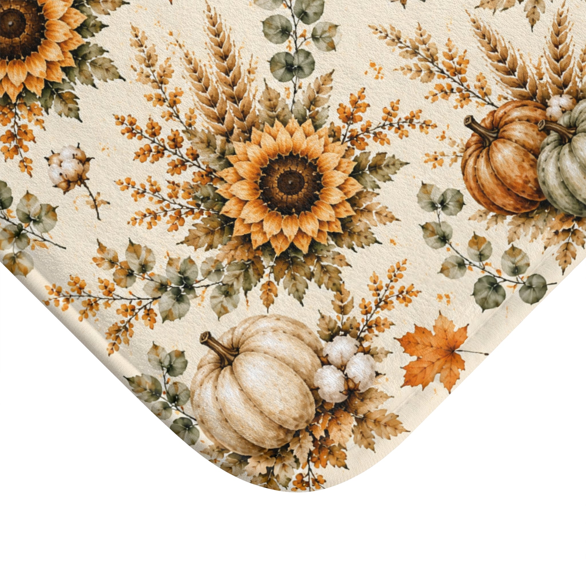 Autumn Harvest Bath Mat | Watercolor Pumpkin Sunflower Fall Bathroom Decor