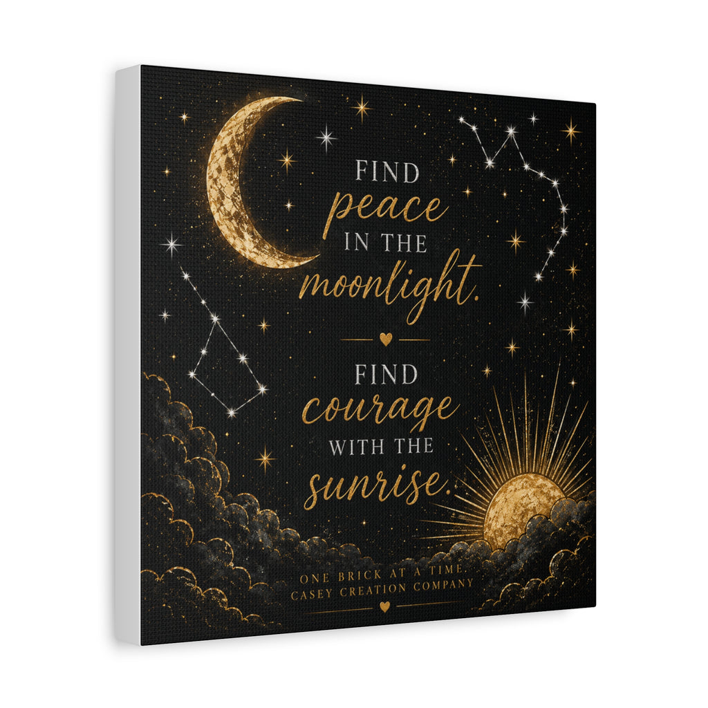 Moonlight & Sunrise Inspirational Canvas Wall Art — "Find Peace in the Moonlight, Find Courage with the Sunrise"