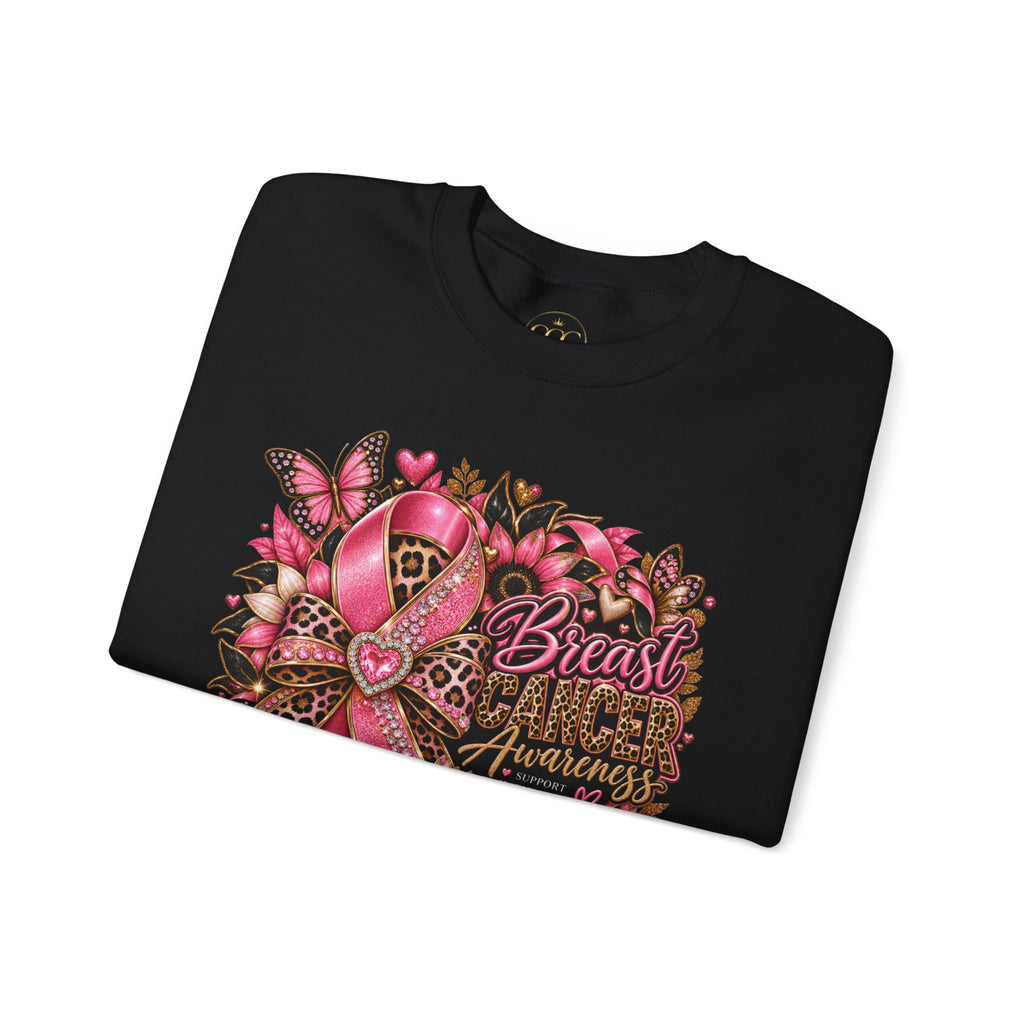 Crewneck Sweatshirt — Pink Ribbon Breast Cancer Awareness Floral Design