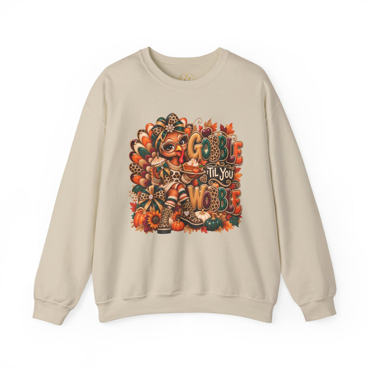 Thanksgiving Crewneck Sweatshirt – Cute Turkey "Gobble Til You Wobble" Fall Pullover