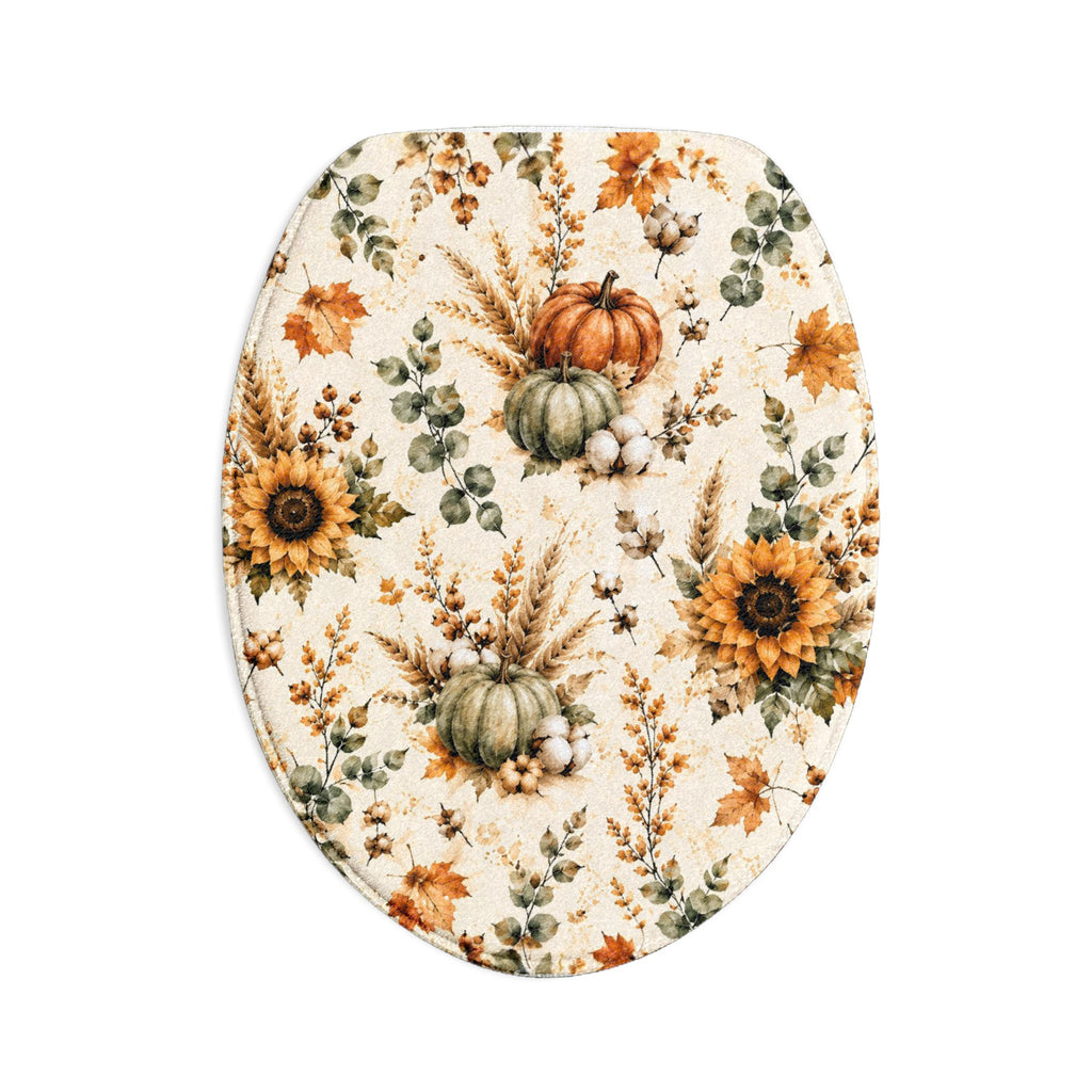 Autumn Harvest 3-Piece Bathroom Set | Watercolor Pumpkin Sunflower Fall Bath Decor
