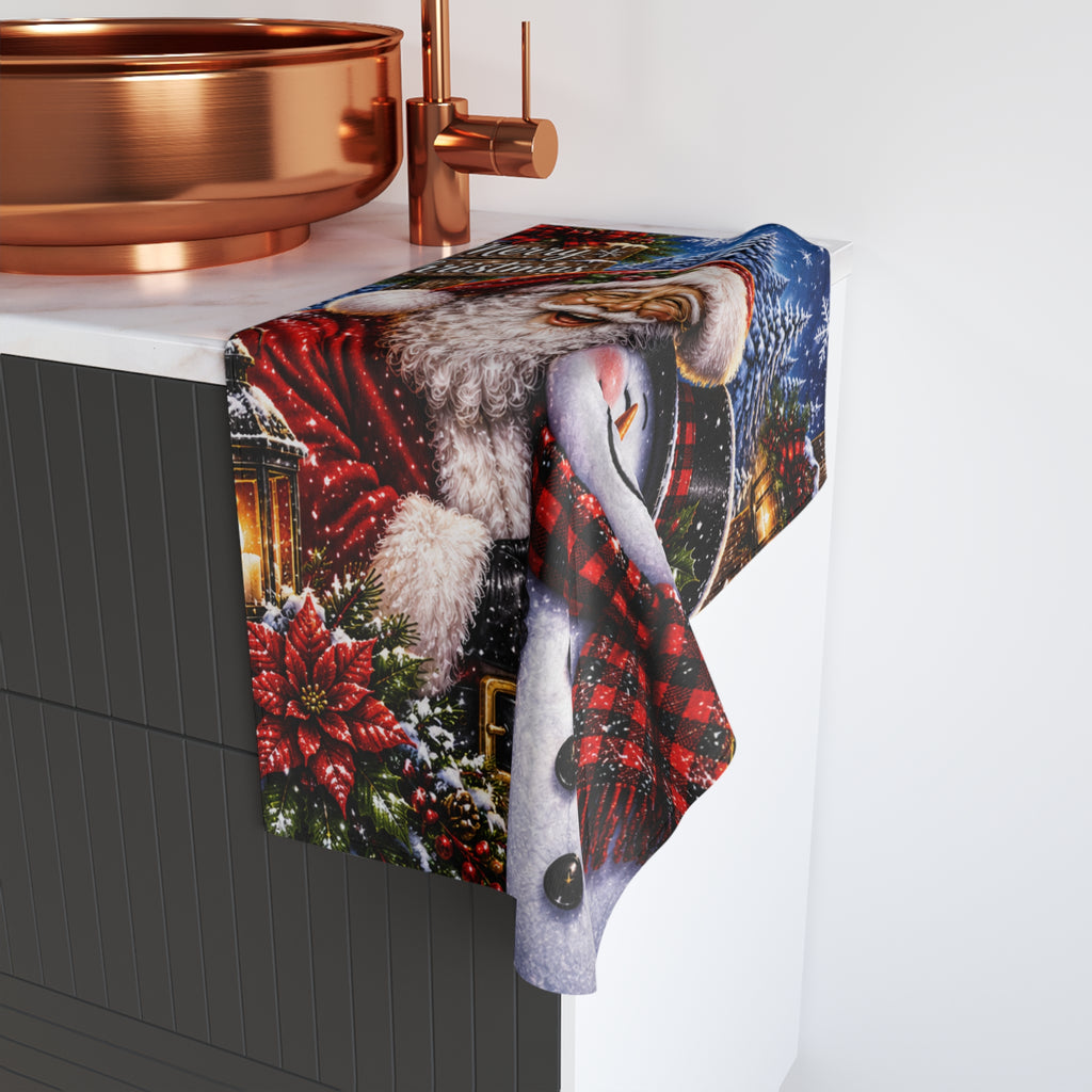 Merry Christmas Santa & Snowman Hand Towel | Holiday Bathroom Decor