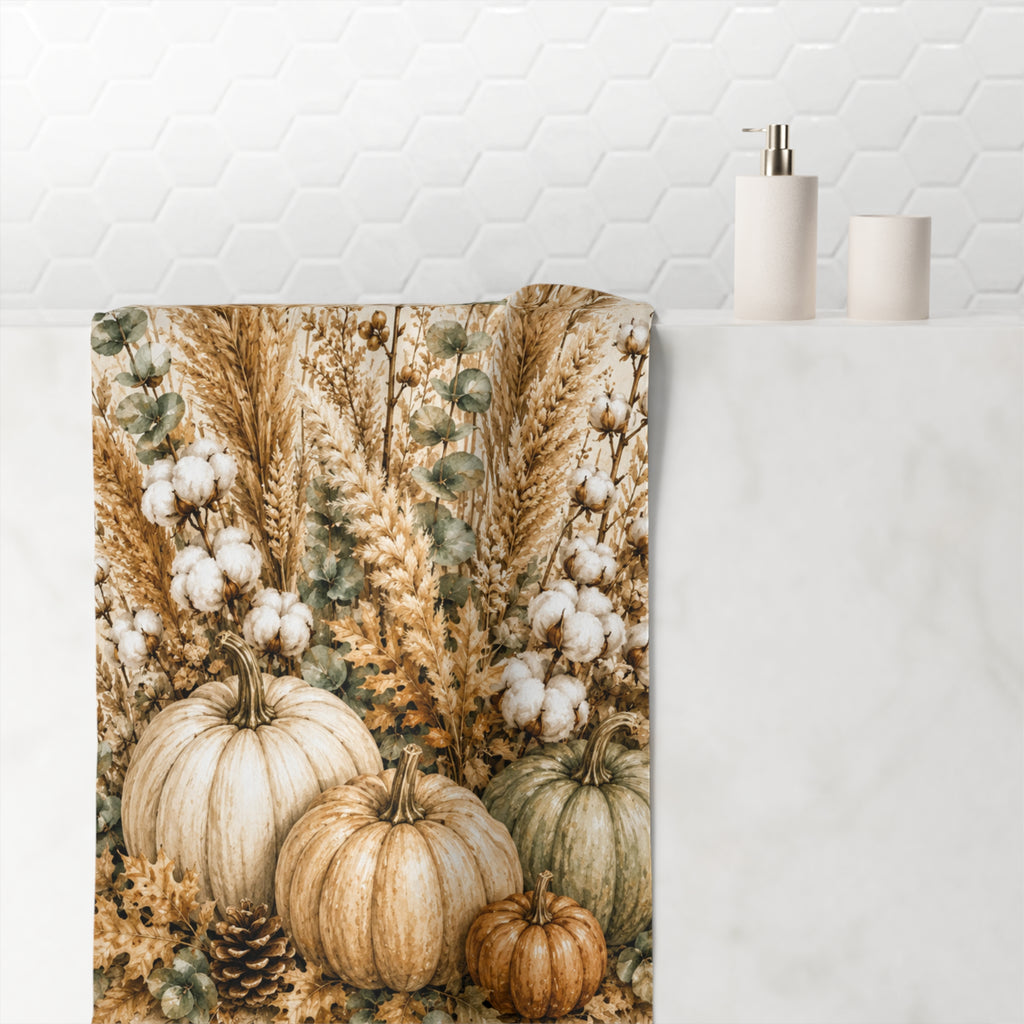 Autumn Harvest Bath Towel | Pampas Grass & Pumpkin Botanical Fall Bathroom Decor