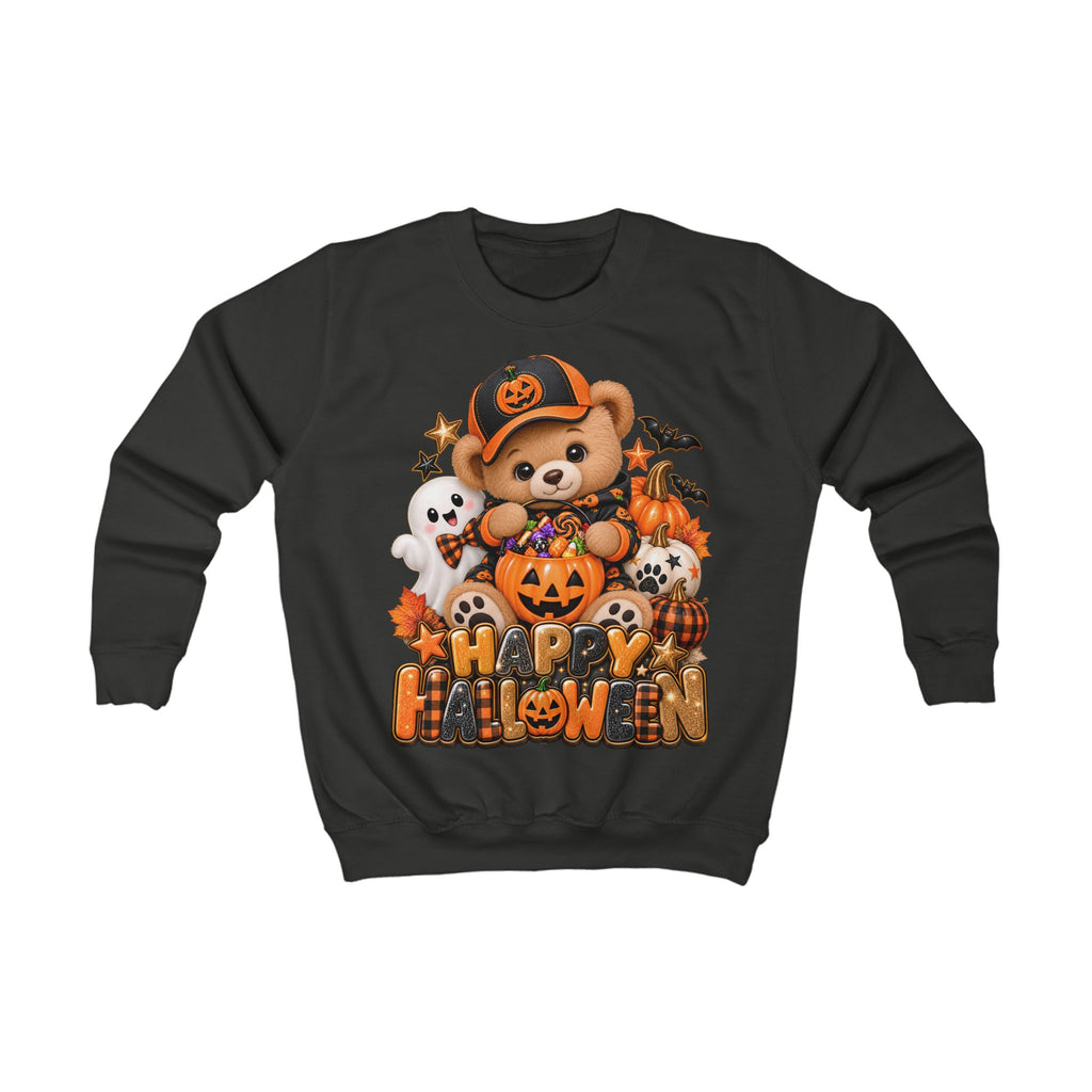 Happy Halloween Kids Sweatshirt | Cute Teddy Bear Ghost Pumpkin Graphic