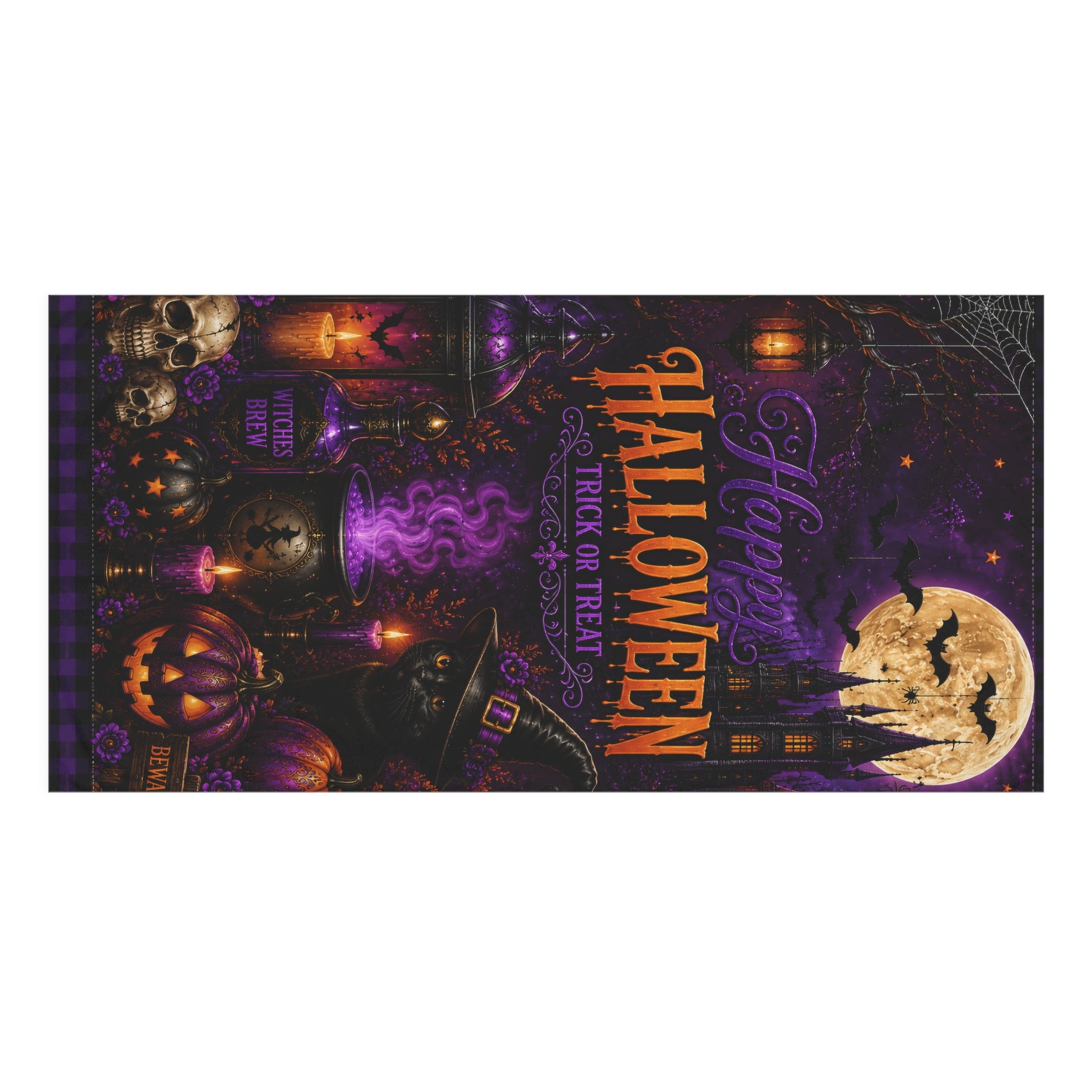 Halloween Trick or Treat Bath Towel | Dark Gothic Halloween Bathroom Decor