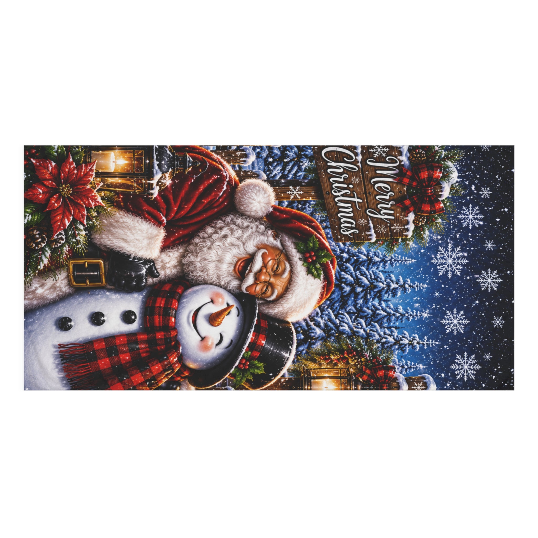 Merry Christmas Santa & Snowman Bath Towel | Holiday Bathroom Decor