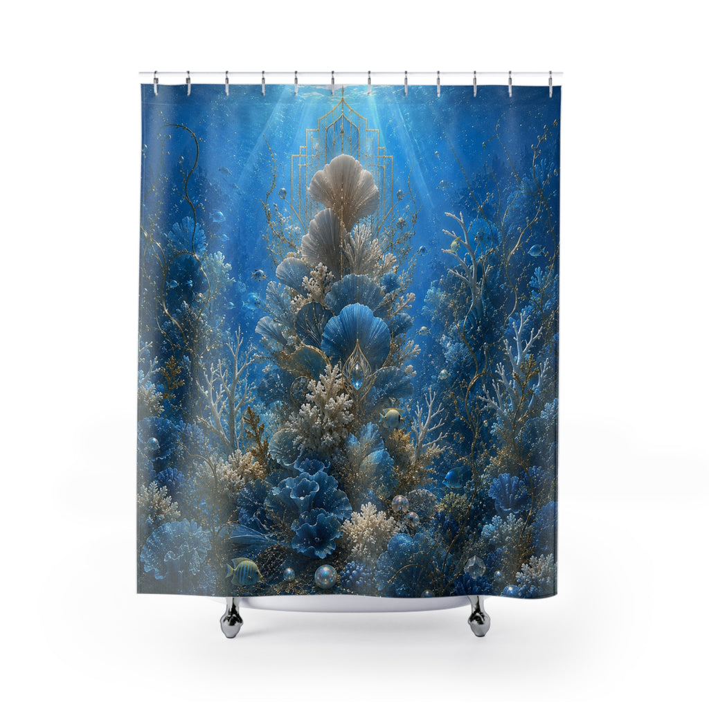 Underwater Coral Forest Shower Curtain — Ocean Blue Seascape Bathroom Decor