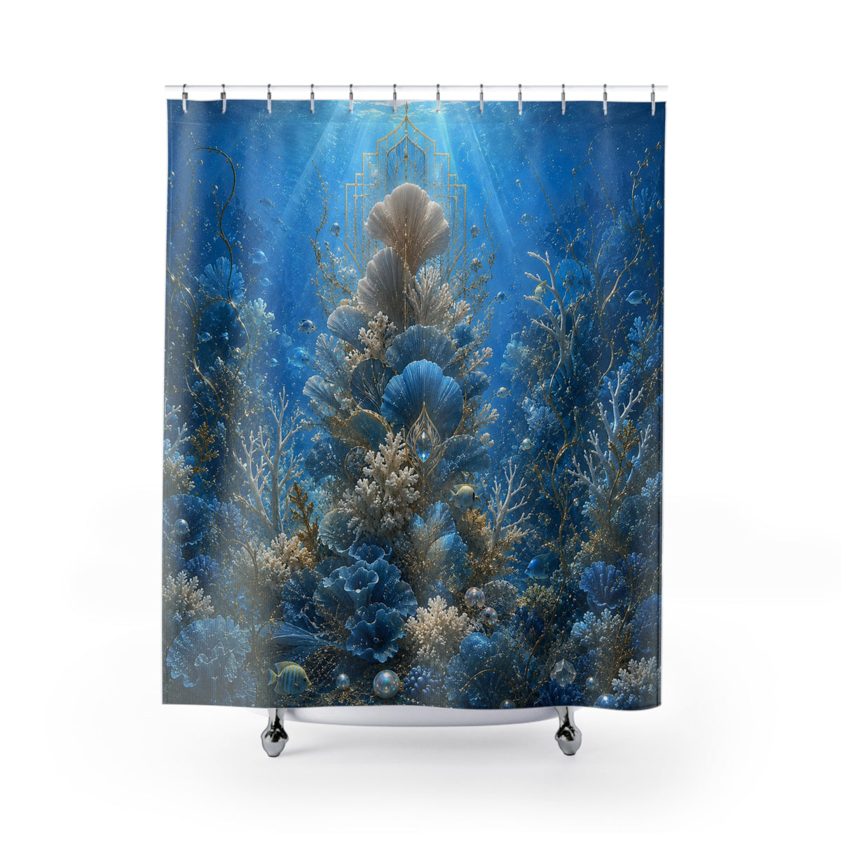 Underwater Coral Forest Shower Curtain — Ocean Blue Seascape Bathroom Decor