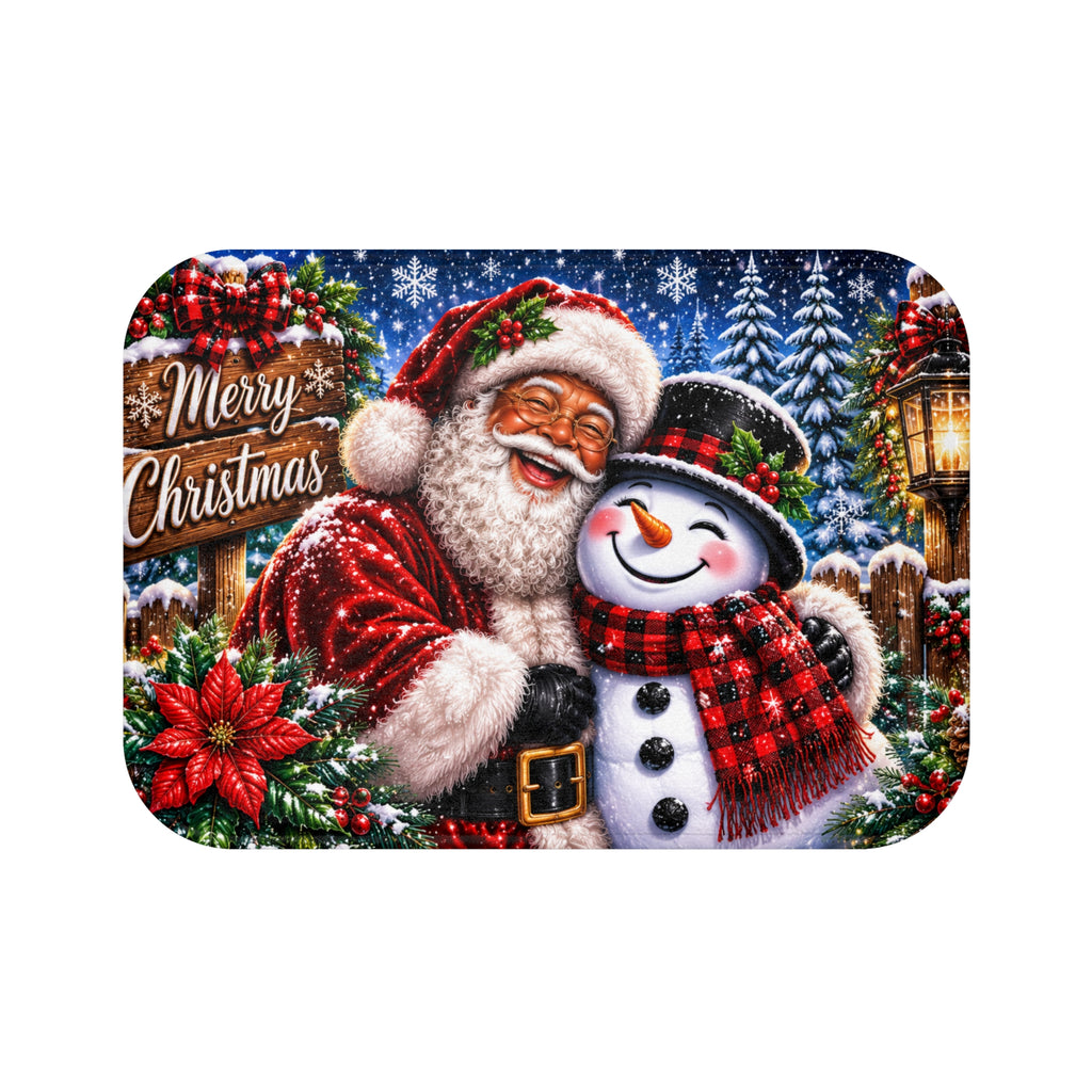Merry Christmas Santa & Snowman Bath Mat | Holiday Home Decor