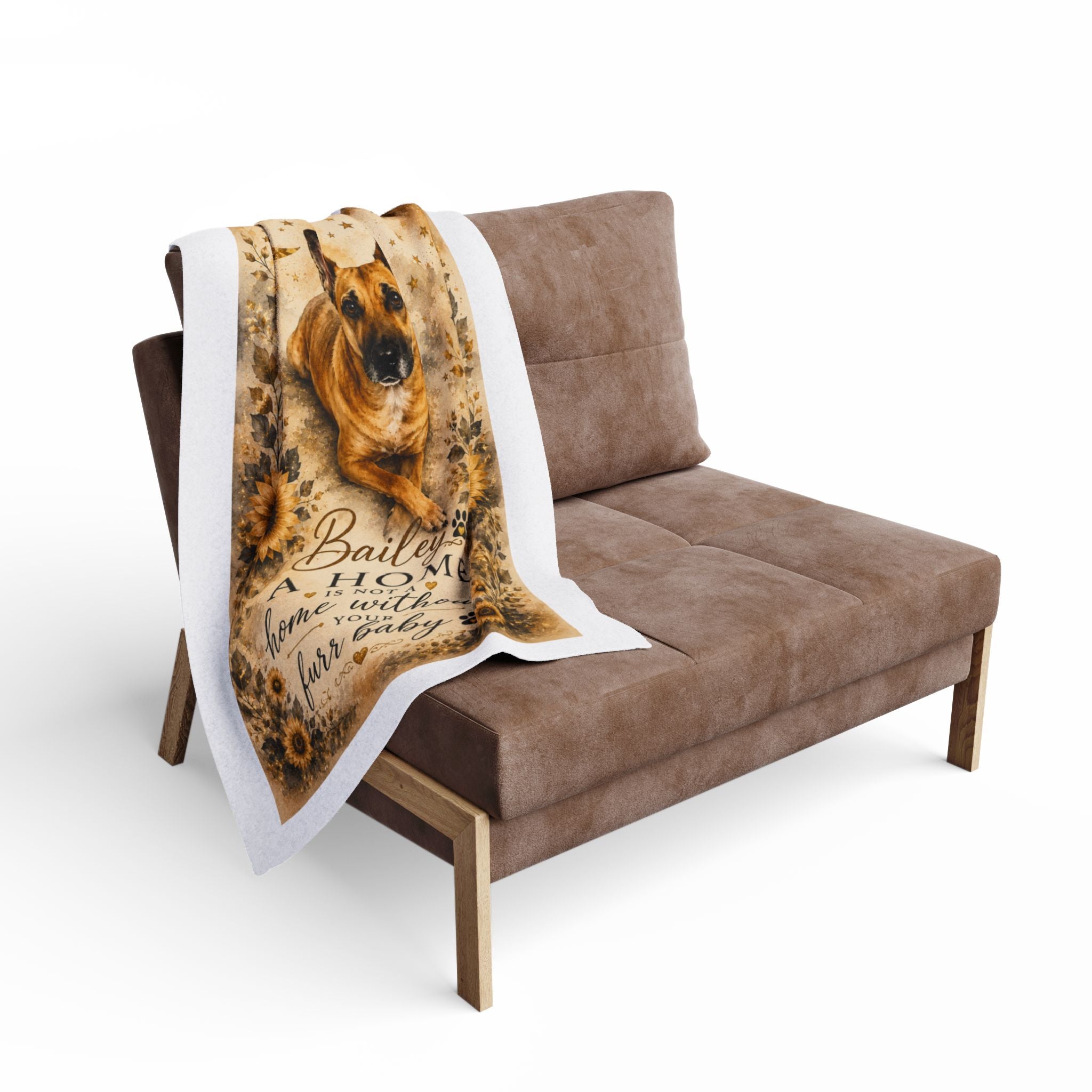 Personalized Dog Fleece Blanket — “A Home Is Not a Home Without Your Furr Baby” (Sunflower German Shepherd/Boxer))