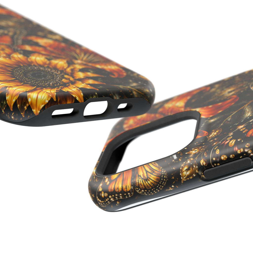 Floral Monarch Phone Case — Orange Sunflower & Butterfly Magnetic Impact-Resistant Case