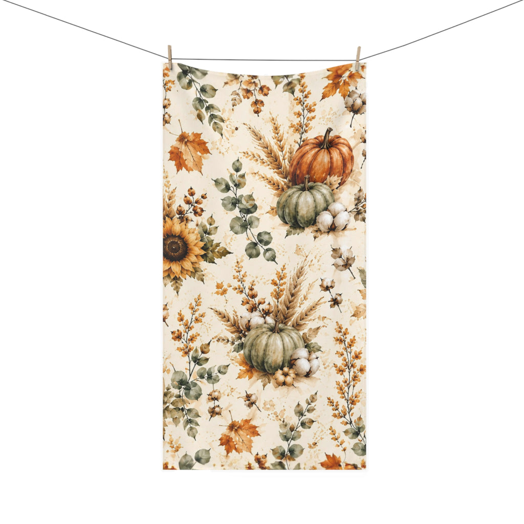 Autumn Harvest Bath Towel | Watercolor Pumpkin Sunflower Fall Bathroom Decor