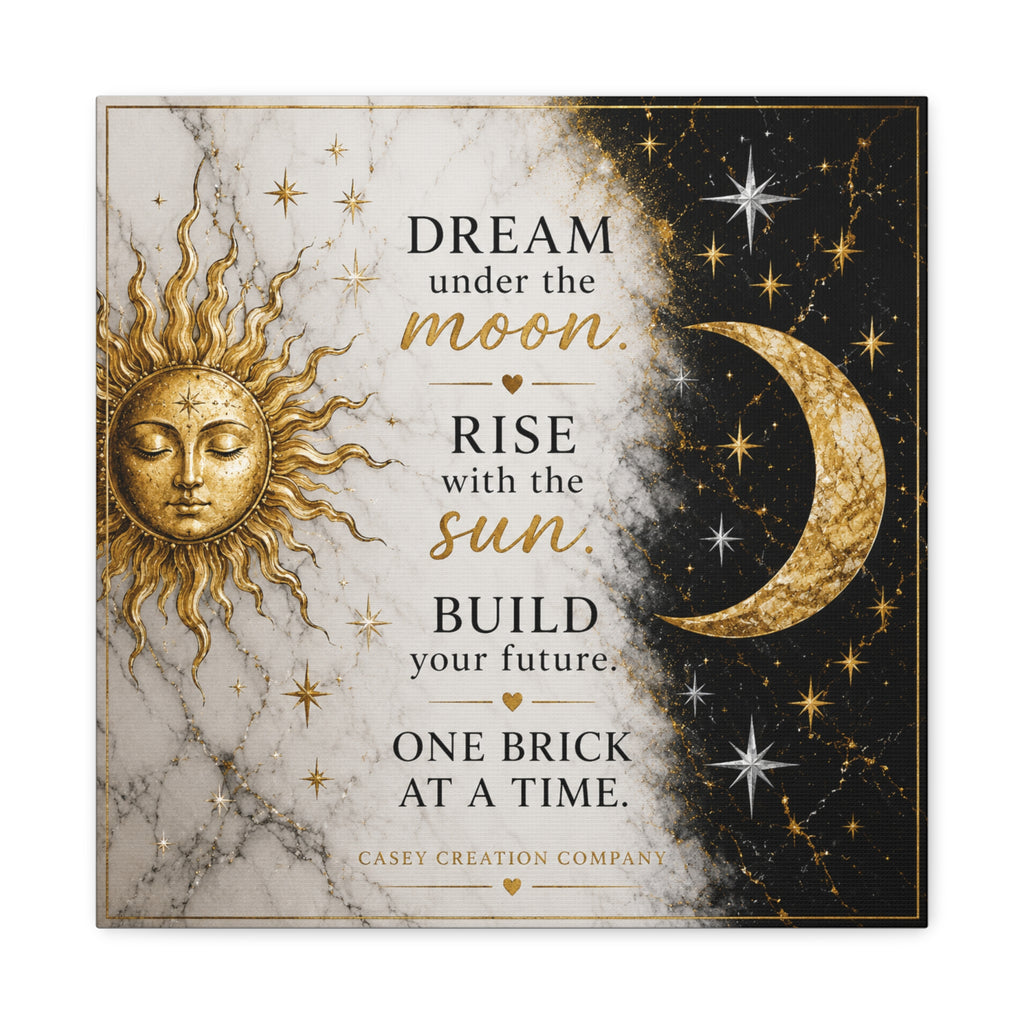 Sun & Moon Motivational Canvas - "Dream under the moon, Rise with the sun" Stretched Wall Art