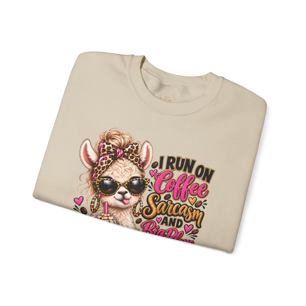 I Run on Coffee, Sarcasm & Big Plans Sweatshirt – Funny Coffee Llama Crewneck