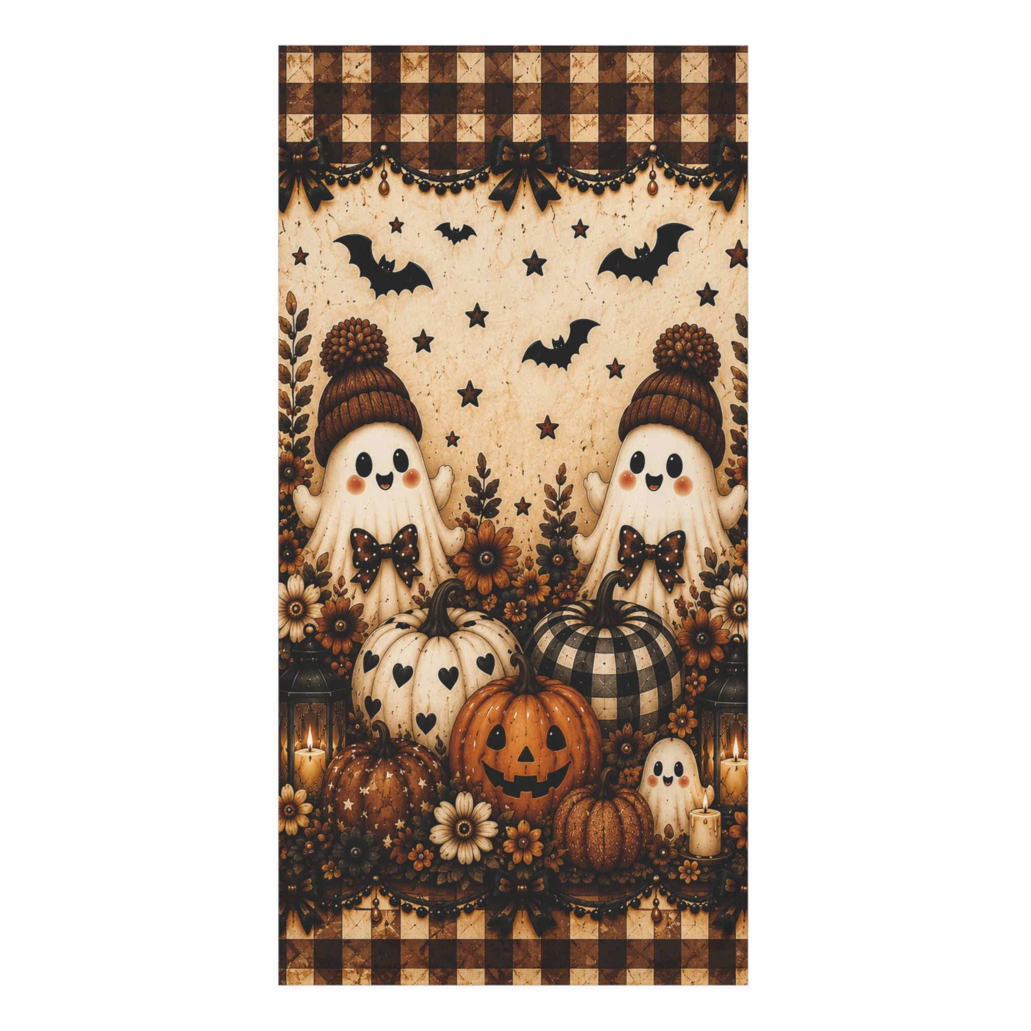 Hey There Boo Bath Towel | Rustic Plaid Halloween Bathroom Decor