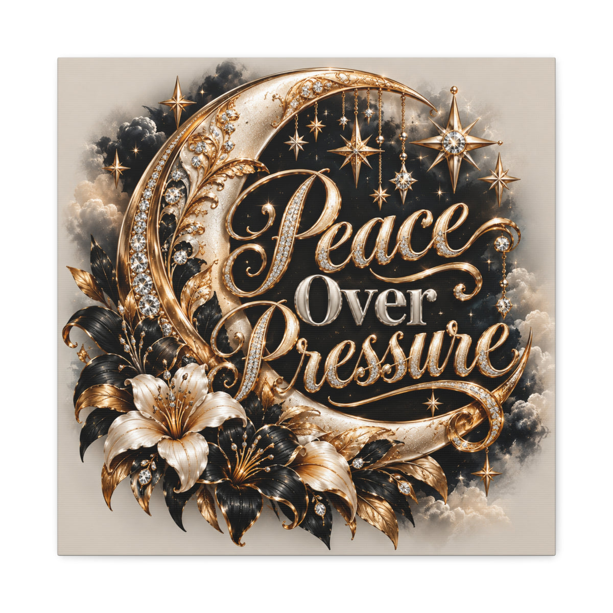 Peace Over Pressure™ Luxury Celestial Wall Art Canvas | Black, Gold & Cream Inspirational Home Décor