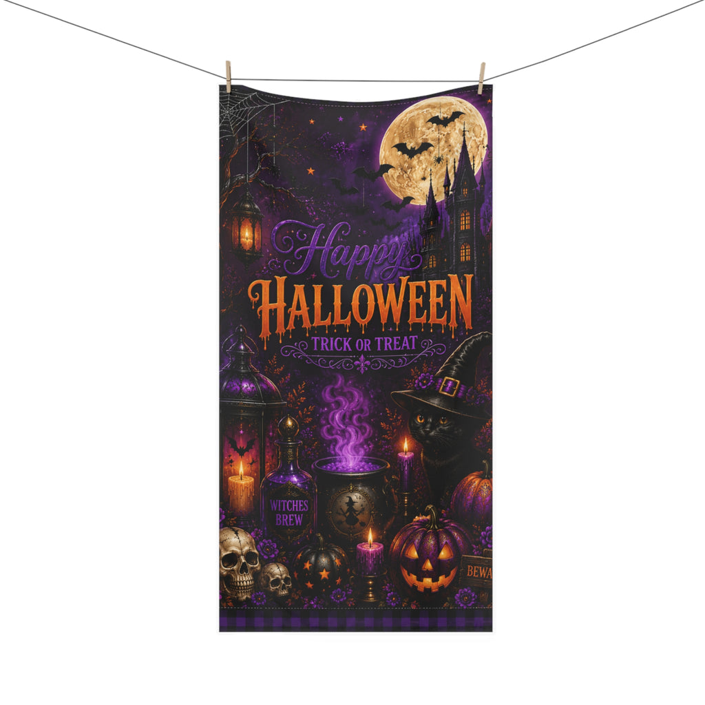 Halloween Trick or Treat Bath Towel | Dark Gothic Halloween Bathroom Decor