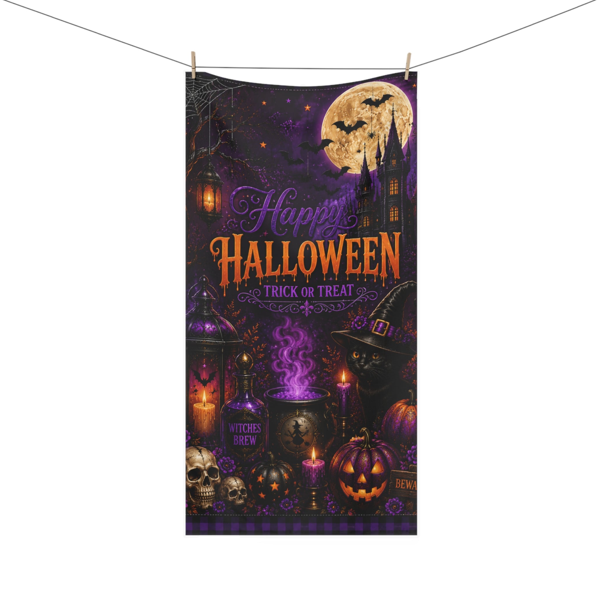 Halloween Trick or Treat Bath Towel | Dark Gothic Halloween Bathroom Decor