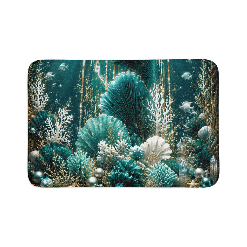 Bath Mat Set — Teal Underwater Coral Design 3-Piece Bathroom Rug