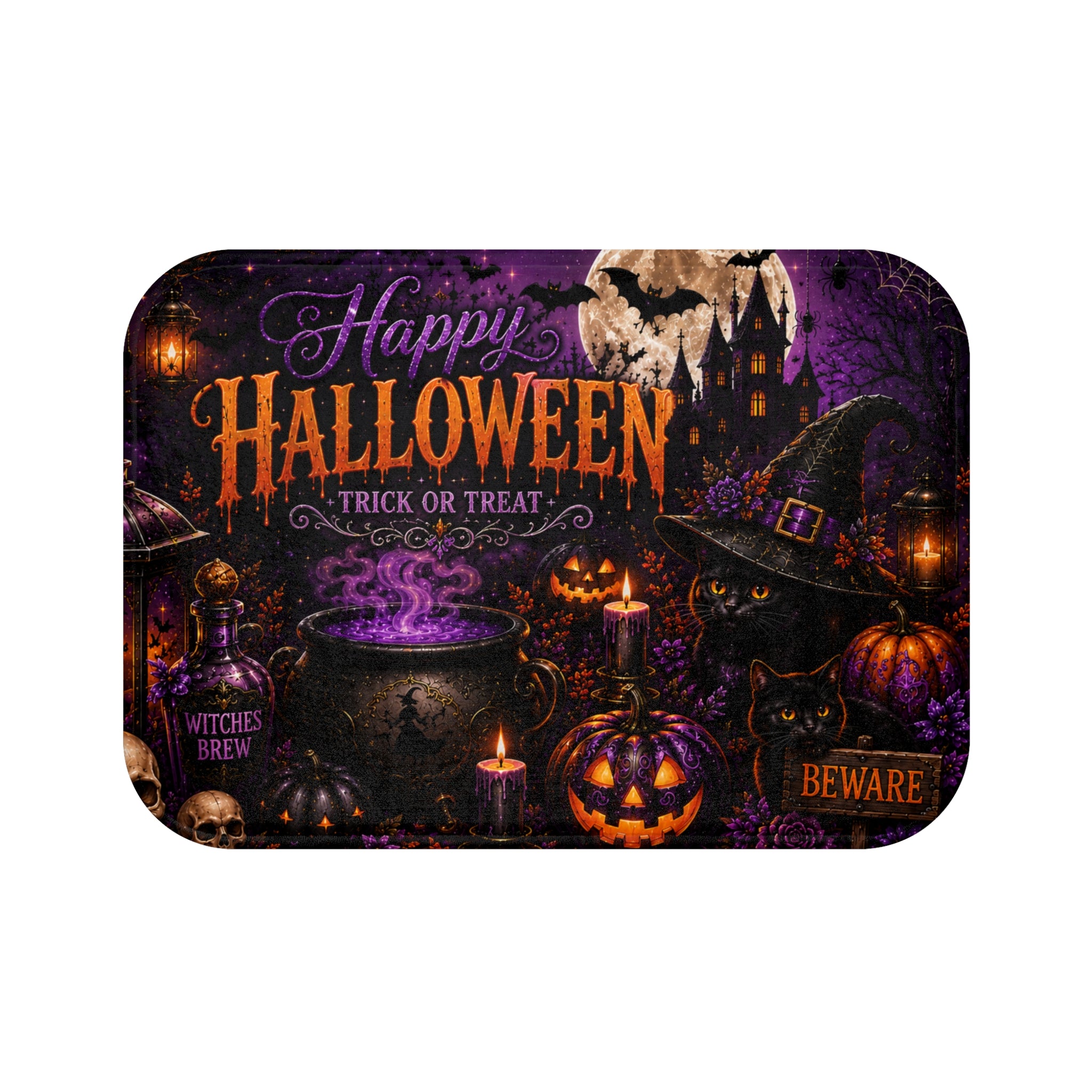 Happy Halloween Trick or Treat Bath Mat | Dark Gothic Halloween Bathroom Decor