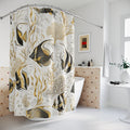 Tropical Angelfish Shower Curtain — Gold & Black Coastal Bathroom Decor