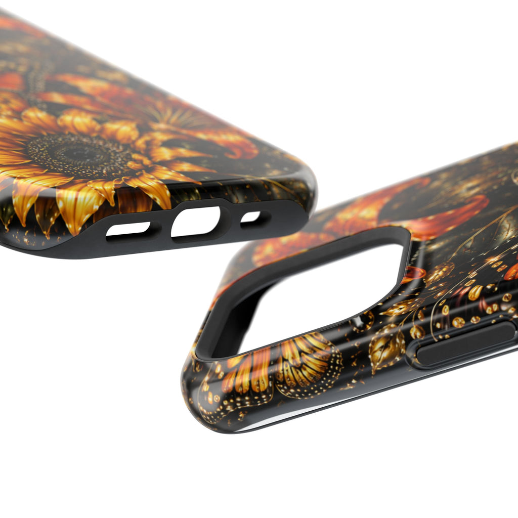 Floral Monarch Phone Case — Orange Sunflower & Butterfly Magnetic Impact-Resistant Case