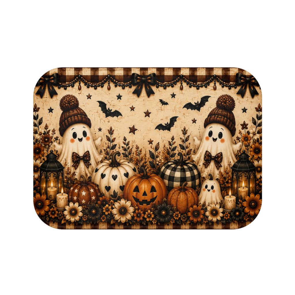 Hey There Boo Bath Mat | Rustic Plaid Halloween Bathroom Decor