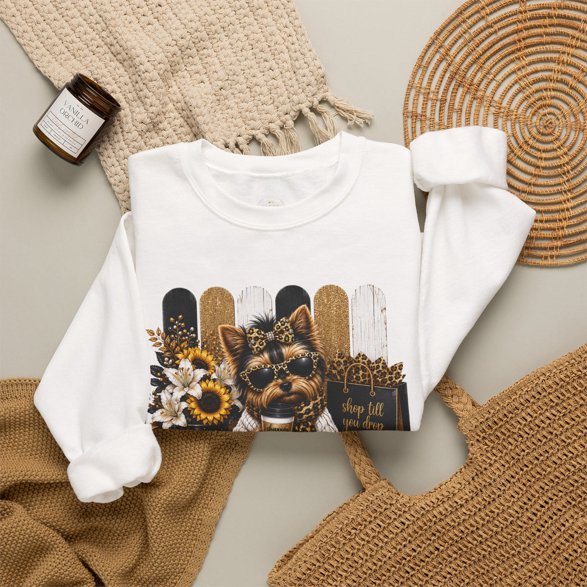 Shop Till You Drop Yorkie Fall Sweatshirt