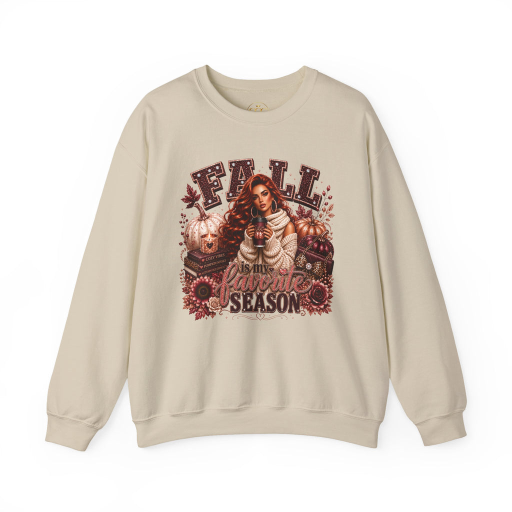 Fall Pumpkin Season Crewneck Sweatshirt — Autumn Girl & Pumpkin Graphic