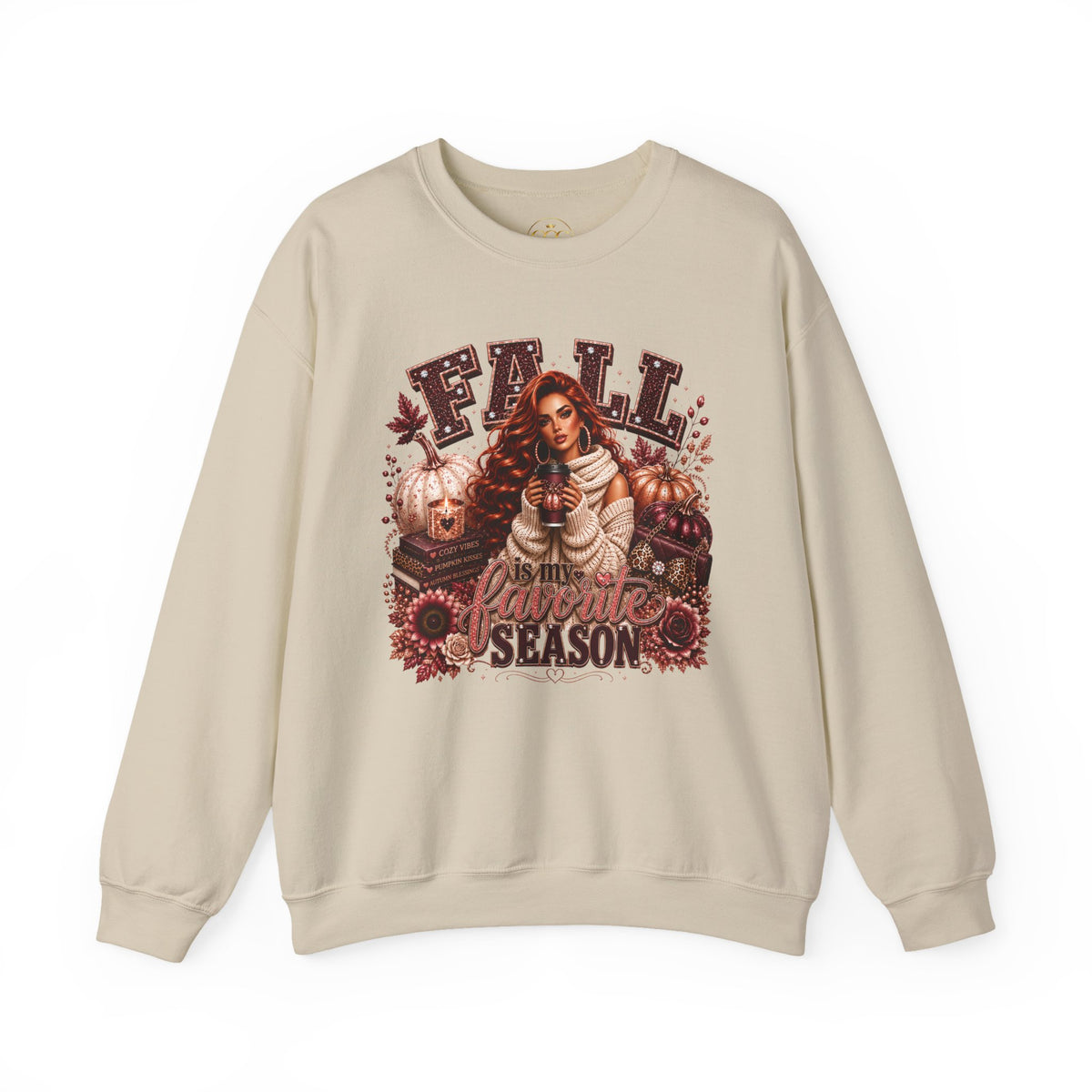 Fall Pumpkin Season Crewneck Sweatshirt — Autumn Girl & Pumpkin Graphic