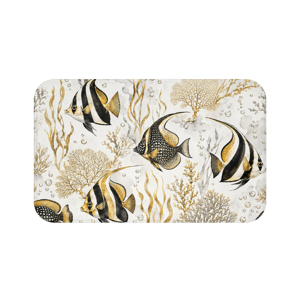Tropical Angelfish Bath Mat – Gold & Black Coastal Bathroom Rug