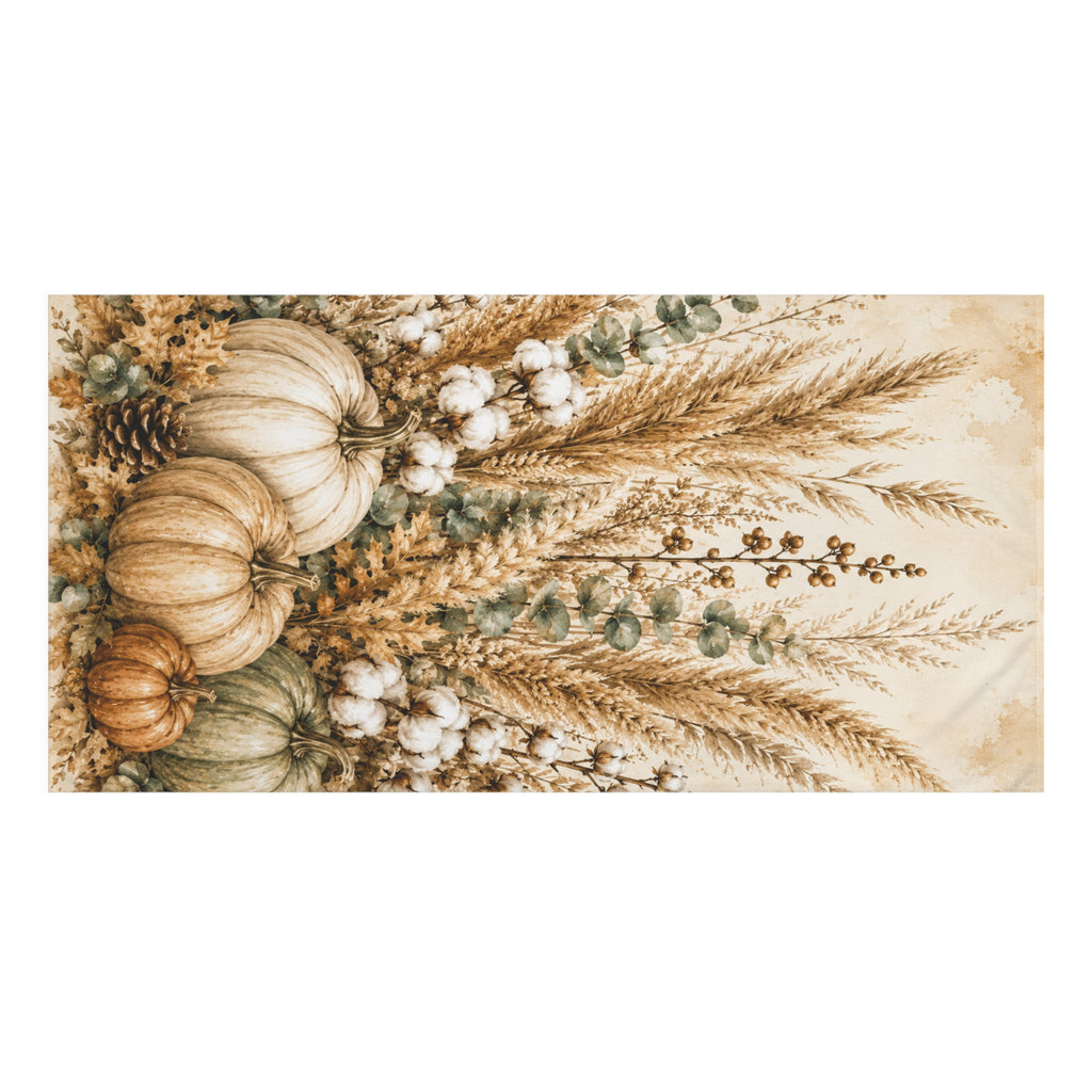 Autumn Harvest Bath Towel | Pampas Grass & Pumpkin Botanical Fall Bathroom Decor