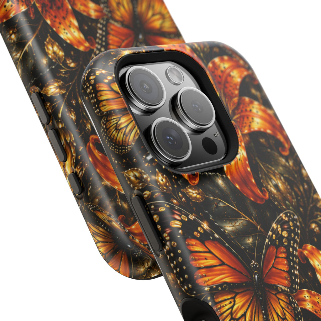 Floral Monarch Phone Case — Orange Sunflower & Butterfly Magnetic Impact-Resistant Case