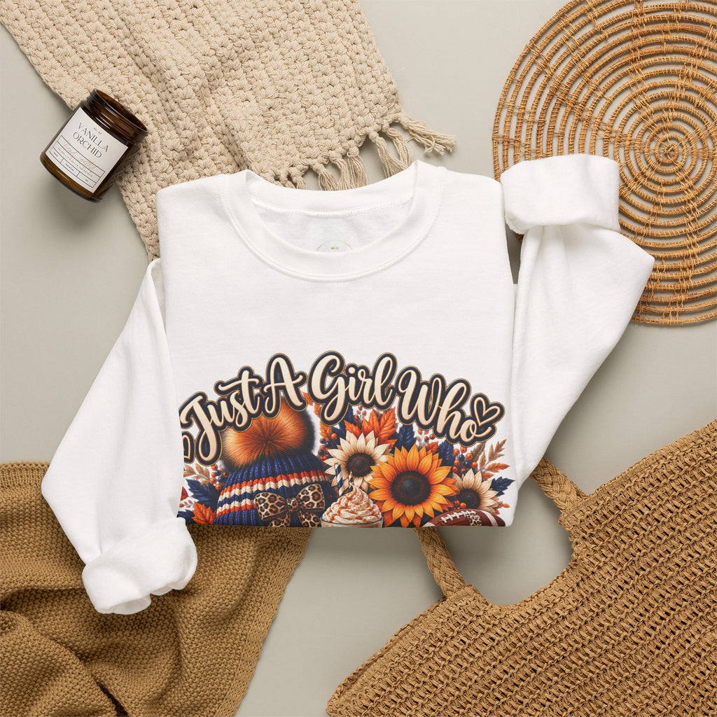 Crewneck Sweatshirt — "Just A Girl Who Loves Fall" Pumpkin & Sunflower Autumn Graphic