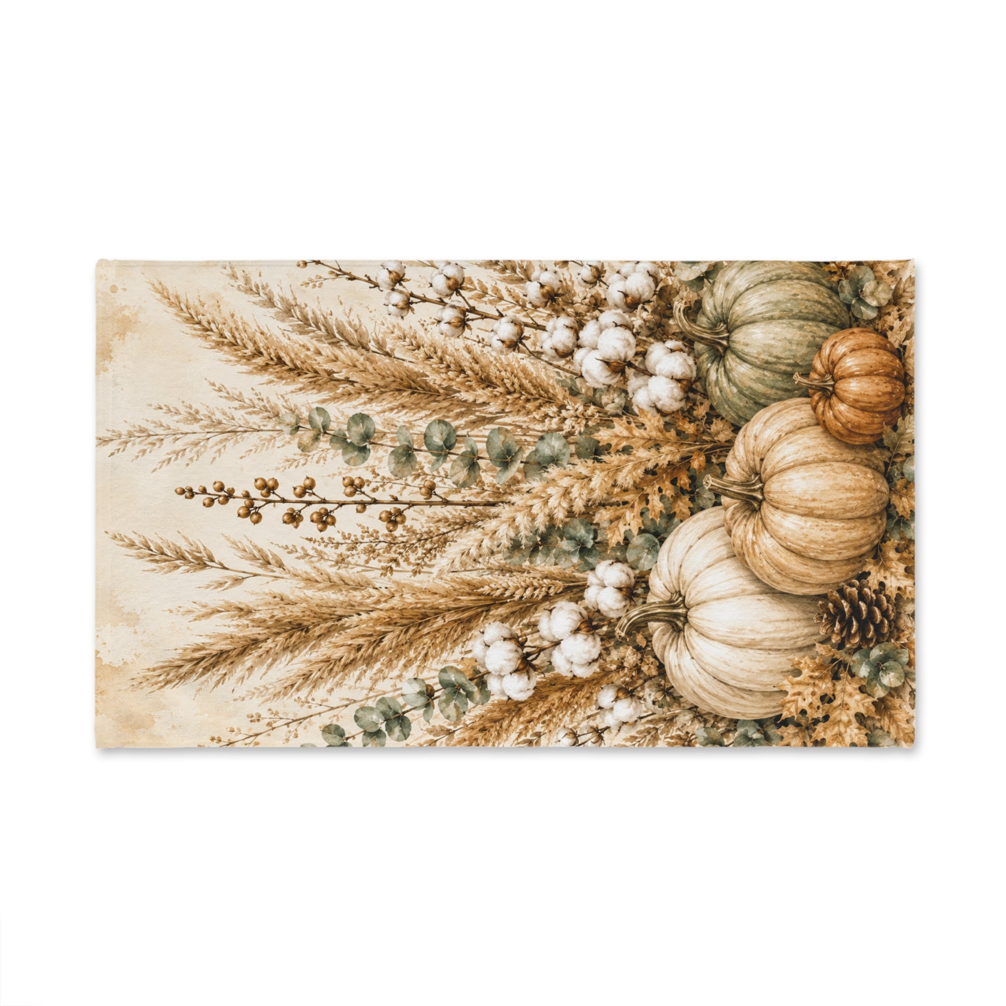Autumn Harvest Hand Towel | Pampas Grass & Pumpkin Botanical Fall Bathroom Decor