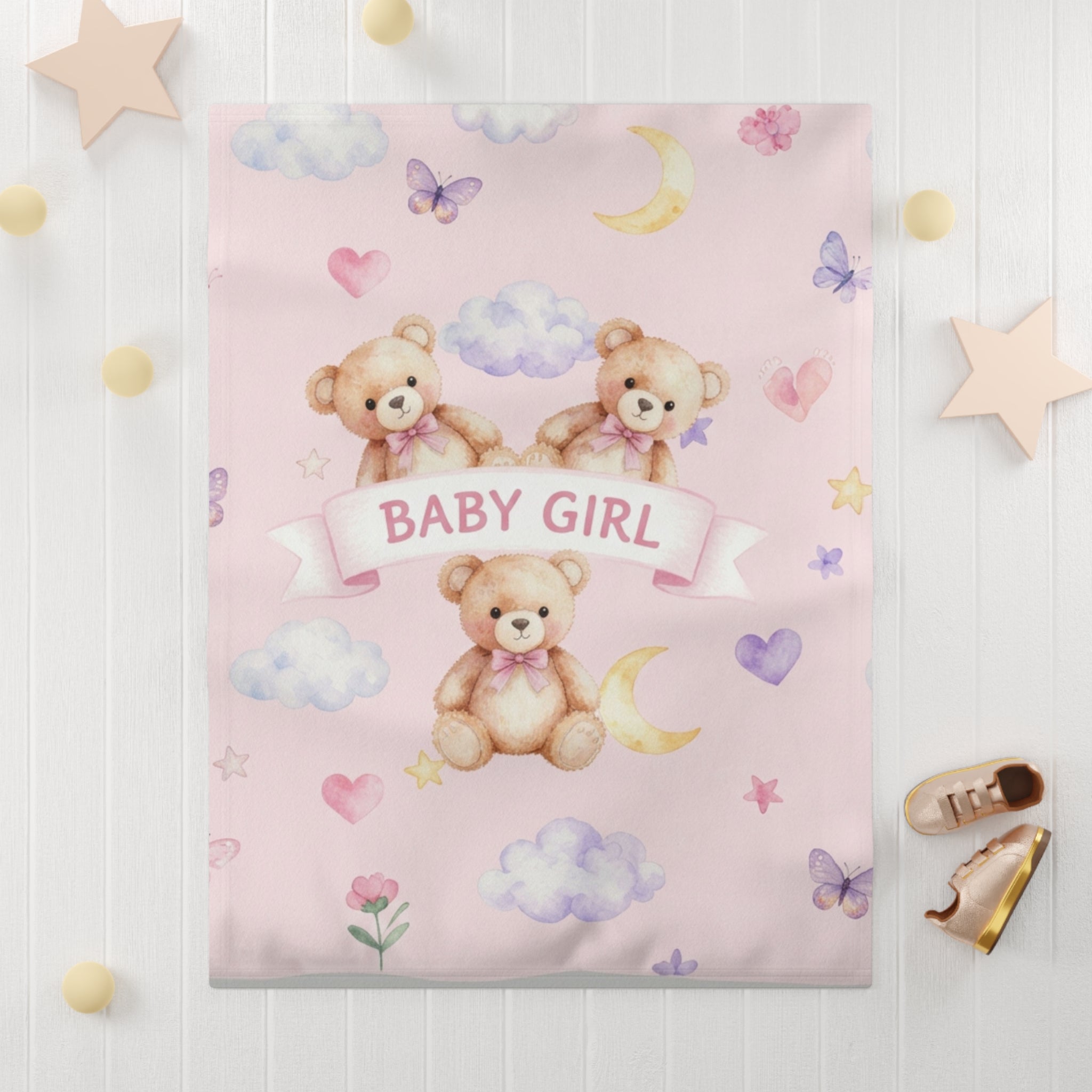 Baby Girl Teddy Bear -Soft Fleece Baby Blanket