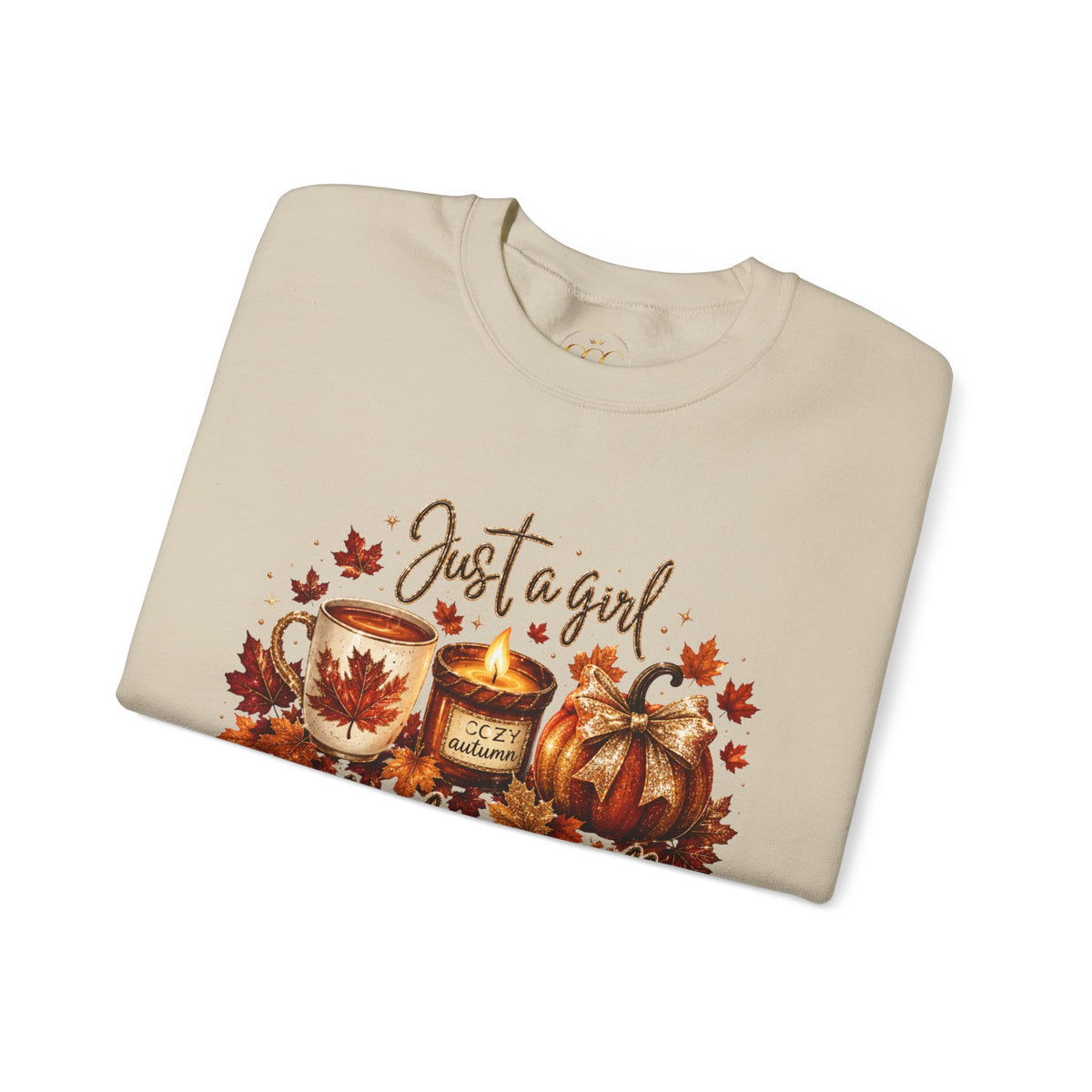 Fall Cozy Sweatshirt — "Just a Girl Who Loves Fall" Autumn Candle & Pumpkin Crewneck
