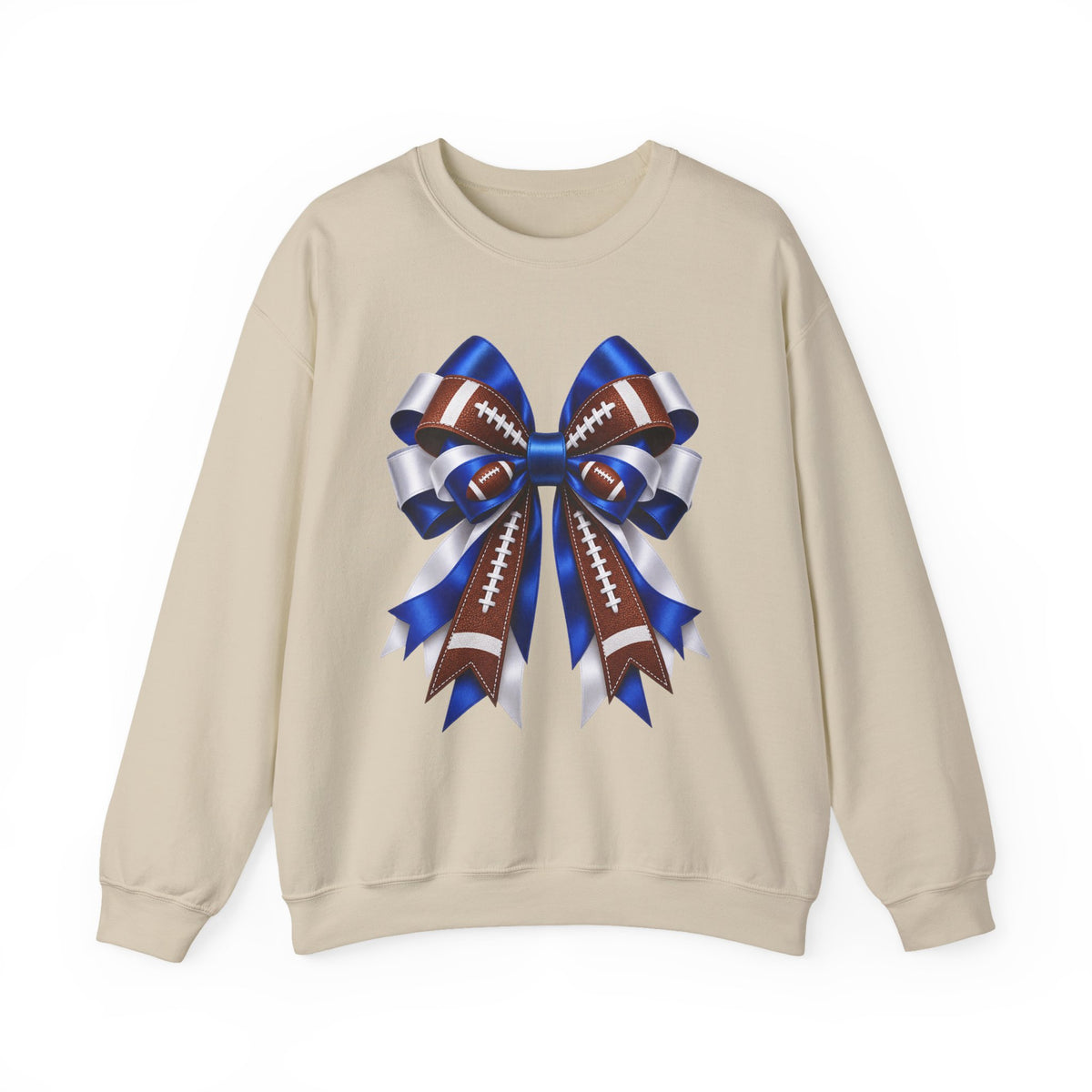Football Ribbon Crewneck Sweatshirt — Blue & Brown Game Day Bow Design