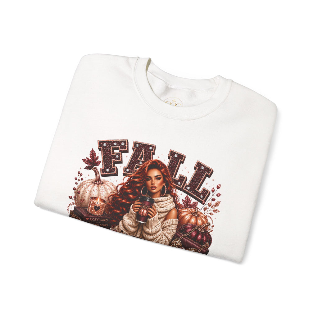 Fall Pumpkin Season Crewneck Sweatshirt — Autumn Girl & Pumpkin Graphic