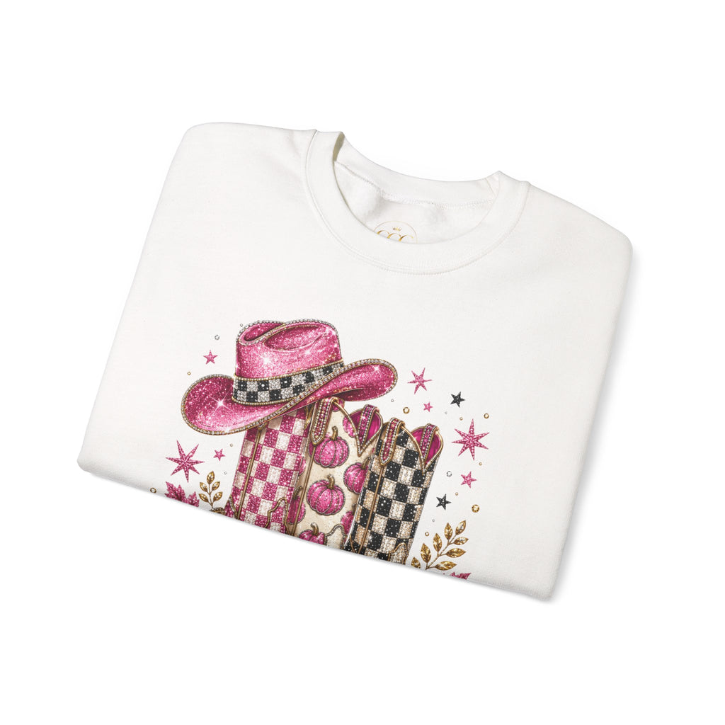 Cowgirl Cowboy Boots & Hat Sweatshirt — Pink Western Graphic Crewneck