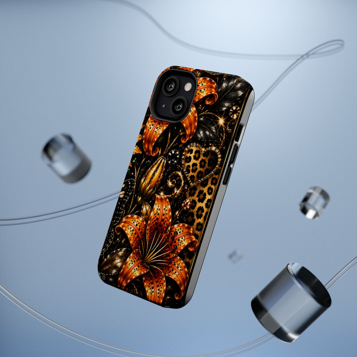 Floral Leopard Phone Case — Orange Lily Magnetic Impact-Resistant