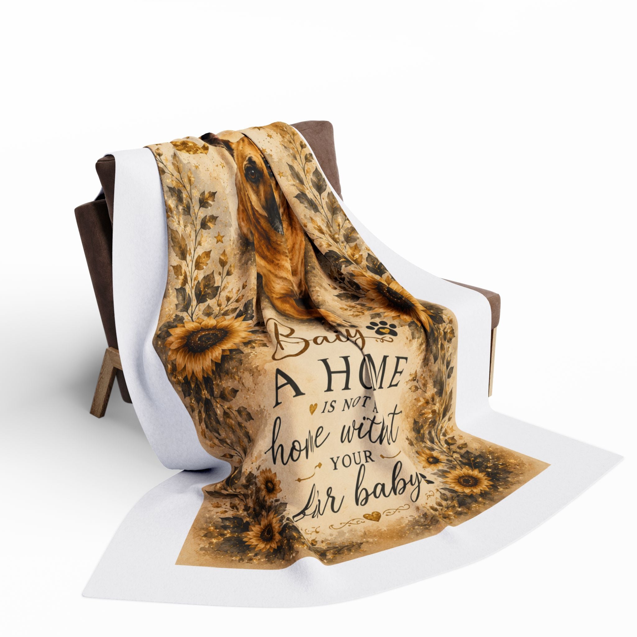 Personalized Dog Fleece Blanket — “A Home Is Not a Home Without Your Furr Baby” (Sunflower German Shepherd/Boxer))