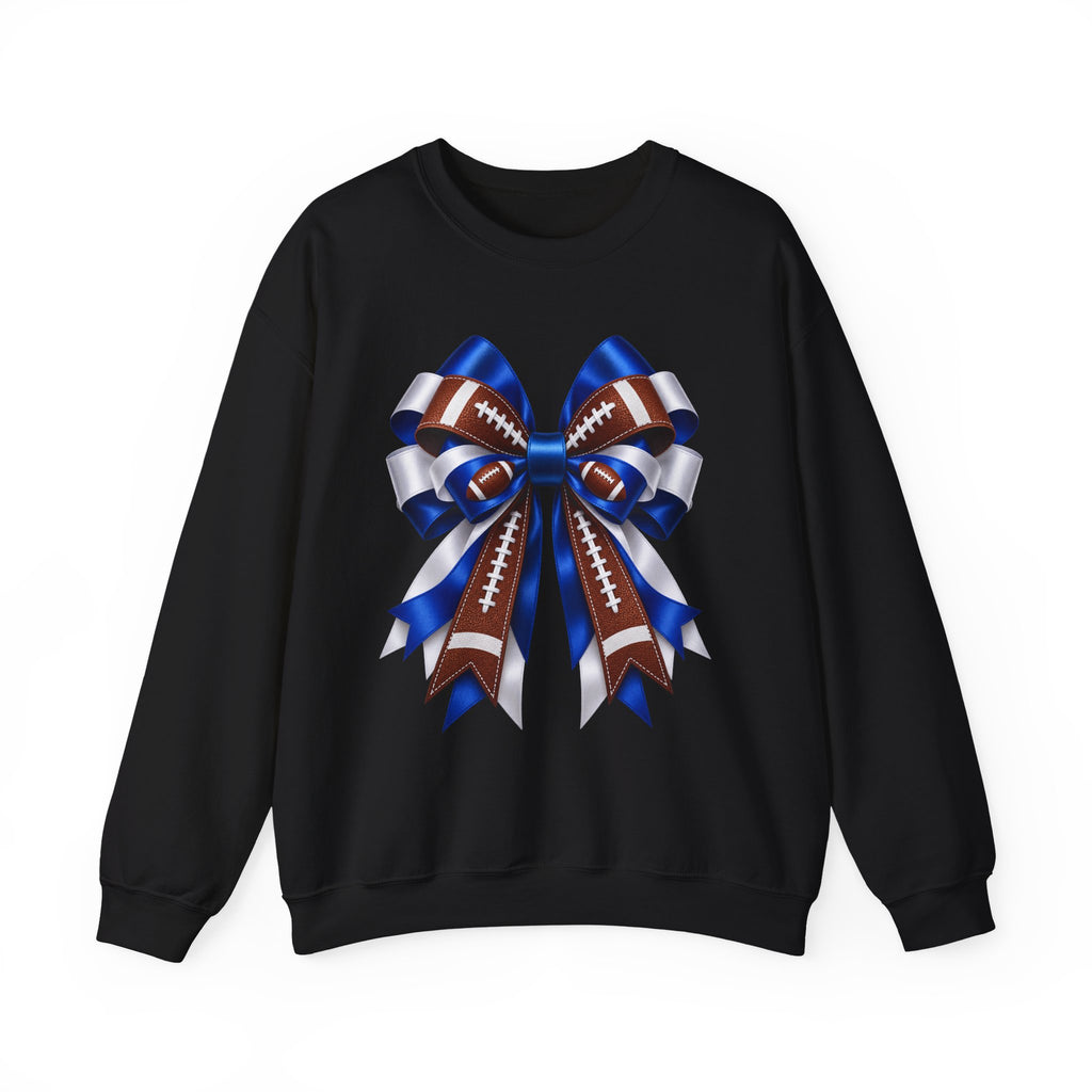 Football Ribbon Crewneck Sweatshirt — Blue & Brown Game Day Bow Design